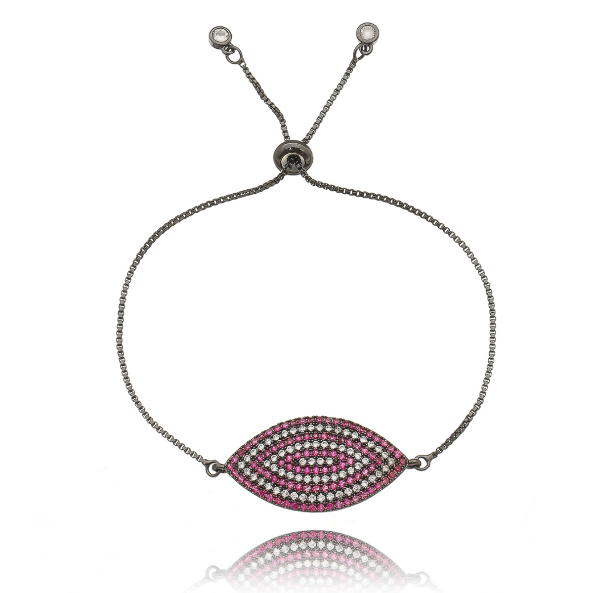 Pulseira fashion de olho grego com zircônias pink e branca brilhante