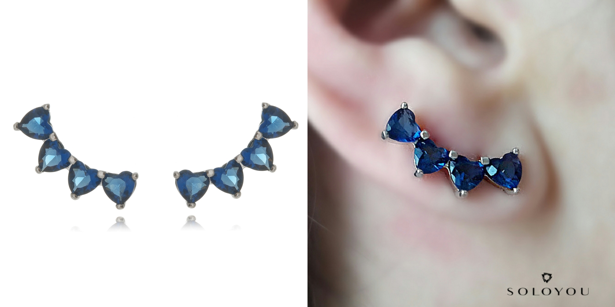 Look da moda: ear cuff corações azul safira
